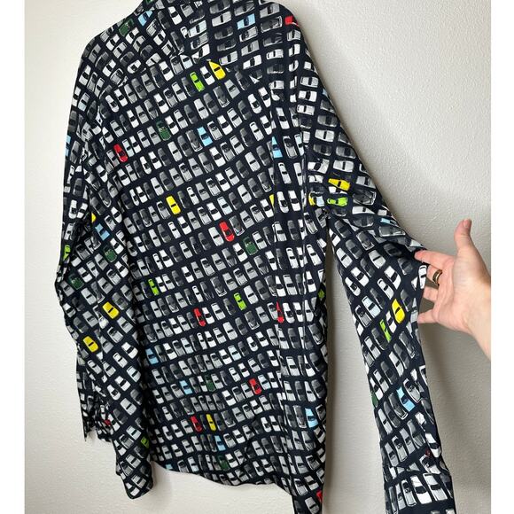 Bottega Veneta Black Car Print Long Sleeve Button Shirt Tunic 54 / L - Picture 9 of 14